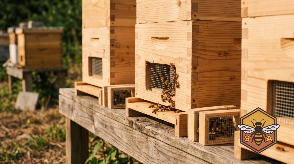 Commercial Apiary Setup with Multiple Modular Wooden Langstroth Hives