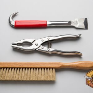 Beekeeping Hand Tools Kit with Red J-Hook Hive Tool, Frame Grip, and Brush